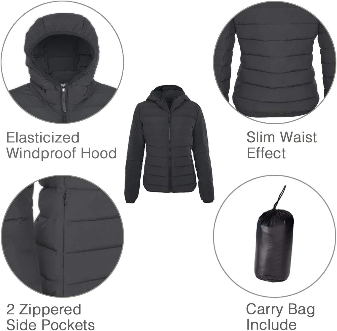 ELFJOY Down Jacket Women Down Coat Winter Black White Puffer Coat Lightweight Down Jacket