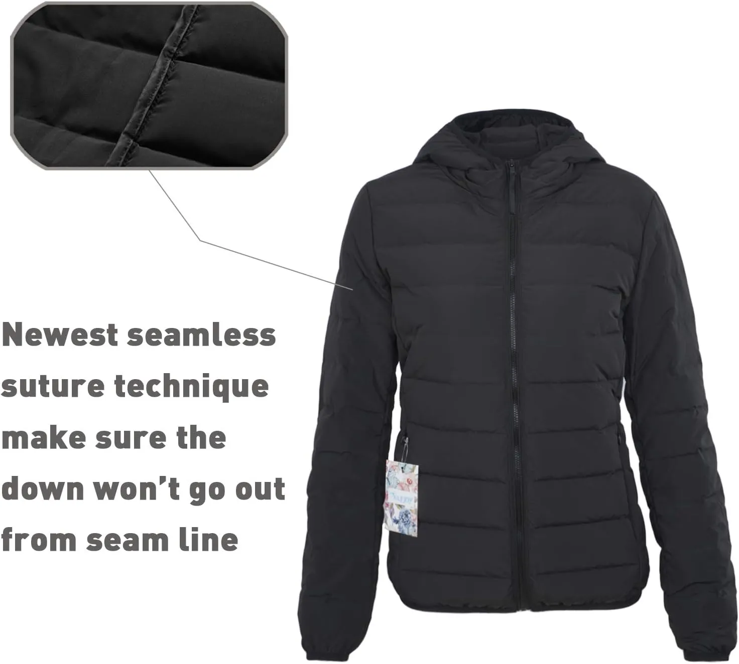 ELFJOY Down Jacket Women Down Coat Winter Black White Puffer Coat Lightweight Down Jacket