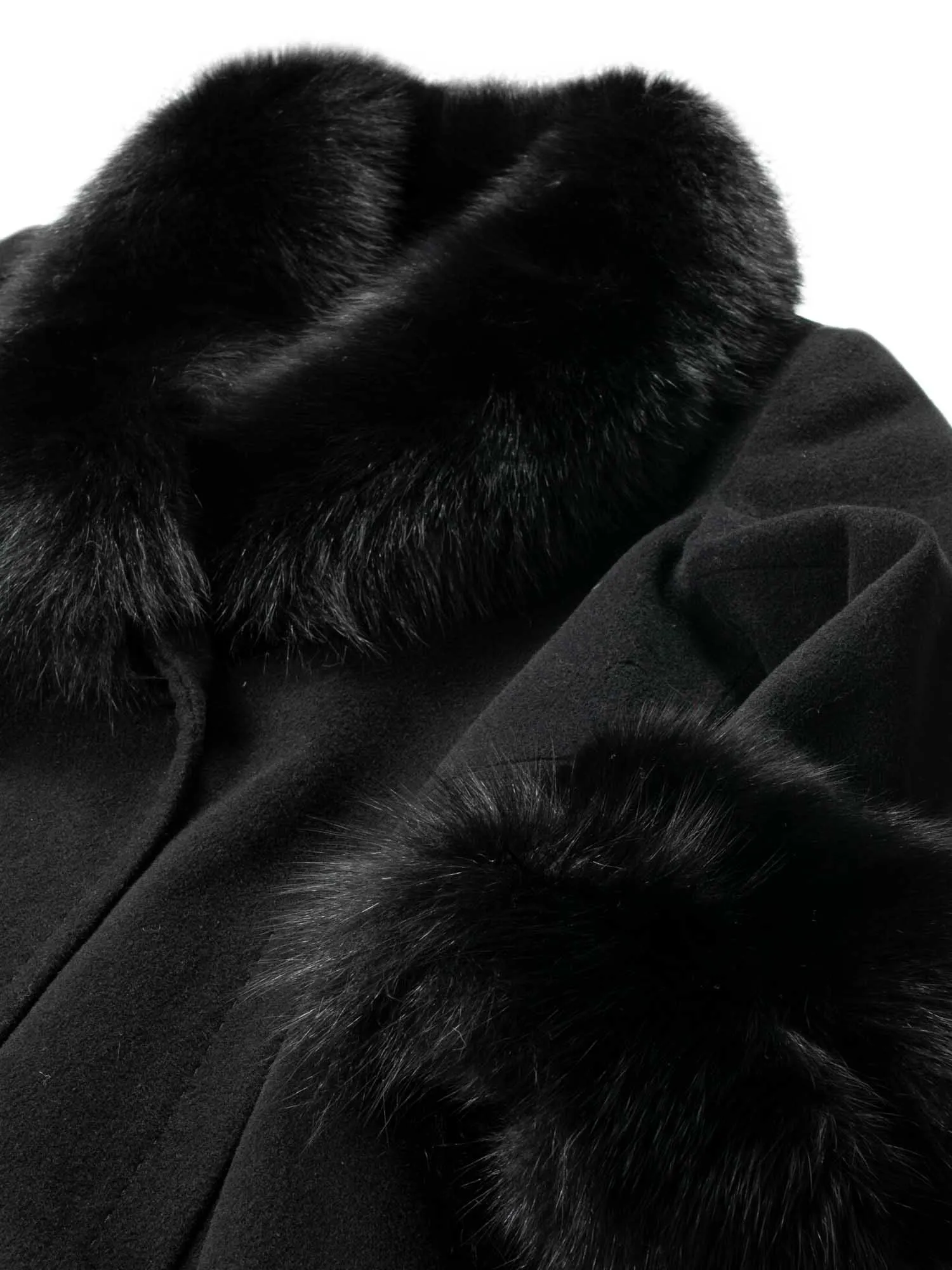 Ellen Tracy Fox Long Trench Coat Black