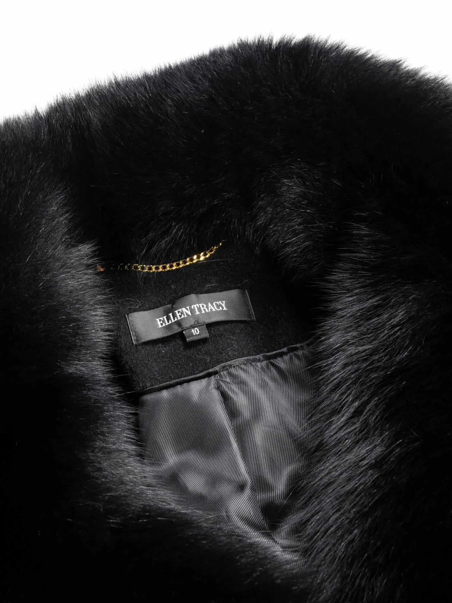 Ellen Tracy Fox Long Trench Coat Black