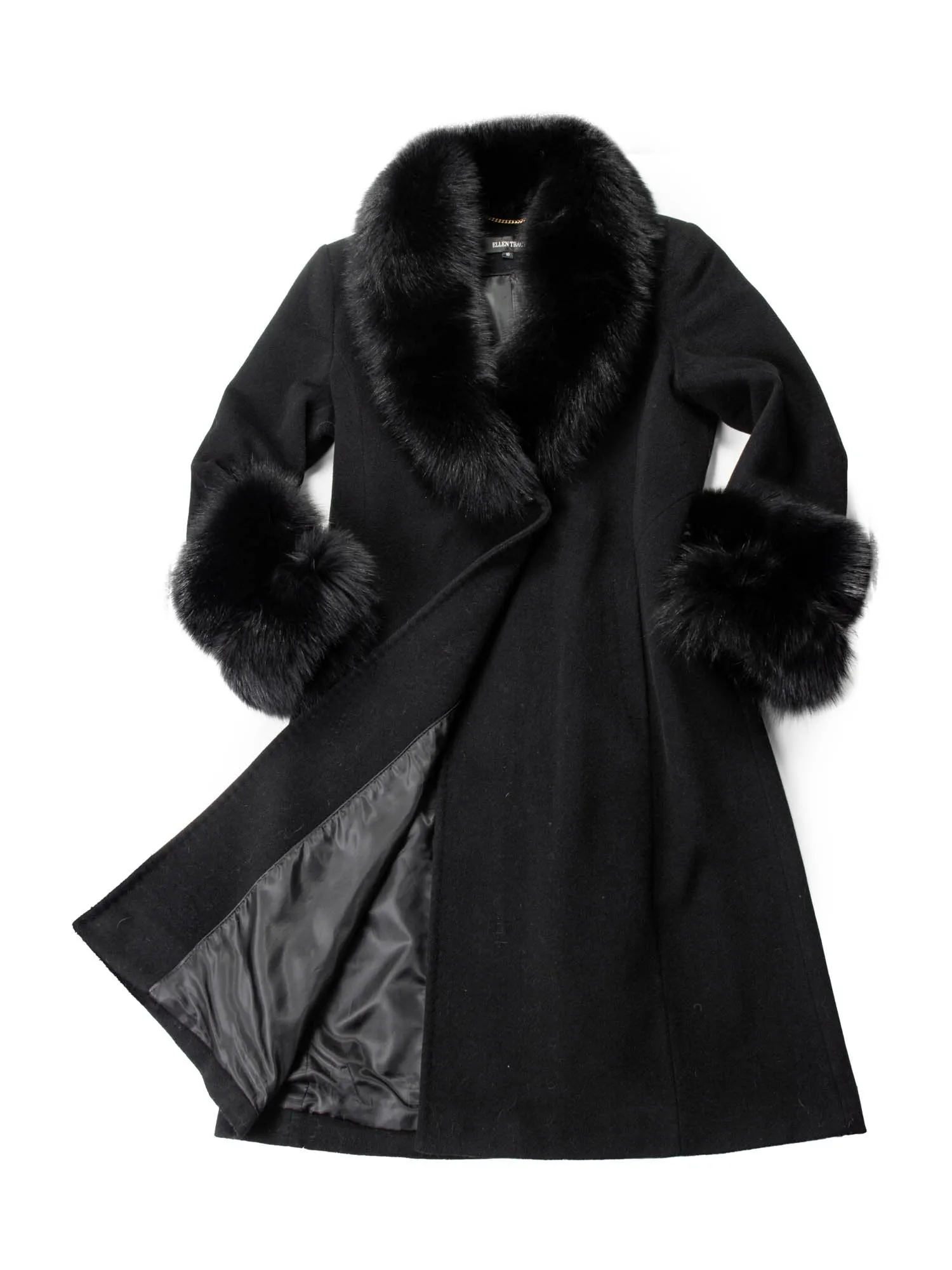 Ellen Tracy Fox Long Trench Coat Black