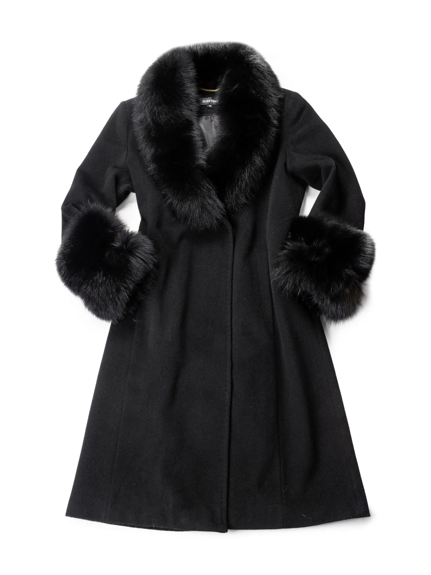 Ellen Tracy Fox Long Trench Coat Black
