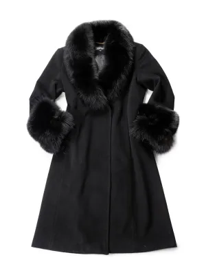 Ellen Tracy Fox Long Trench Coat Black