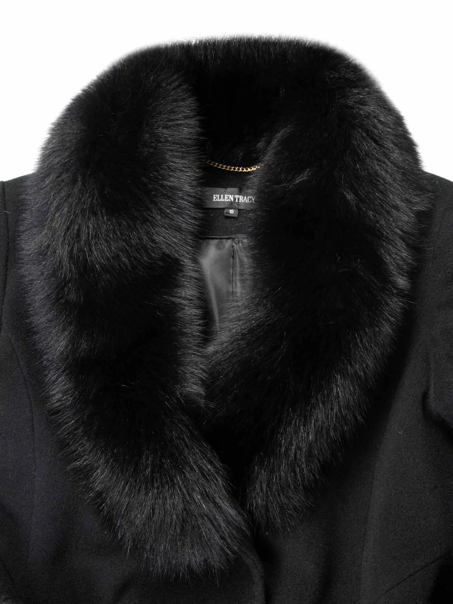 Ellen Tracy Fox Long Trench Coat Black