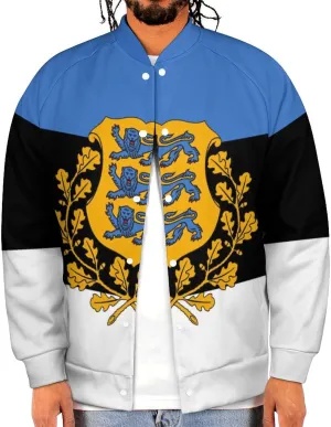 Estonian Coat of Arms Flag Lightweight Men's Baseball Jackets Relaxed Fit Varsity Bomber Jacket Windbreaker Coat