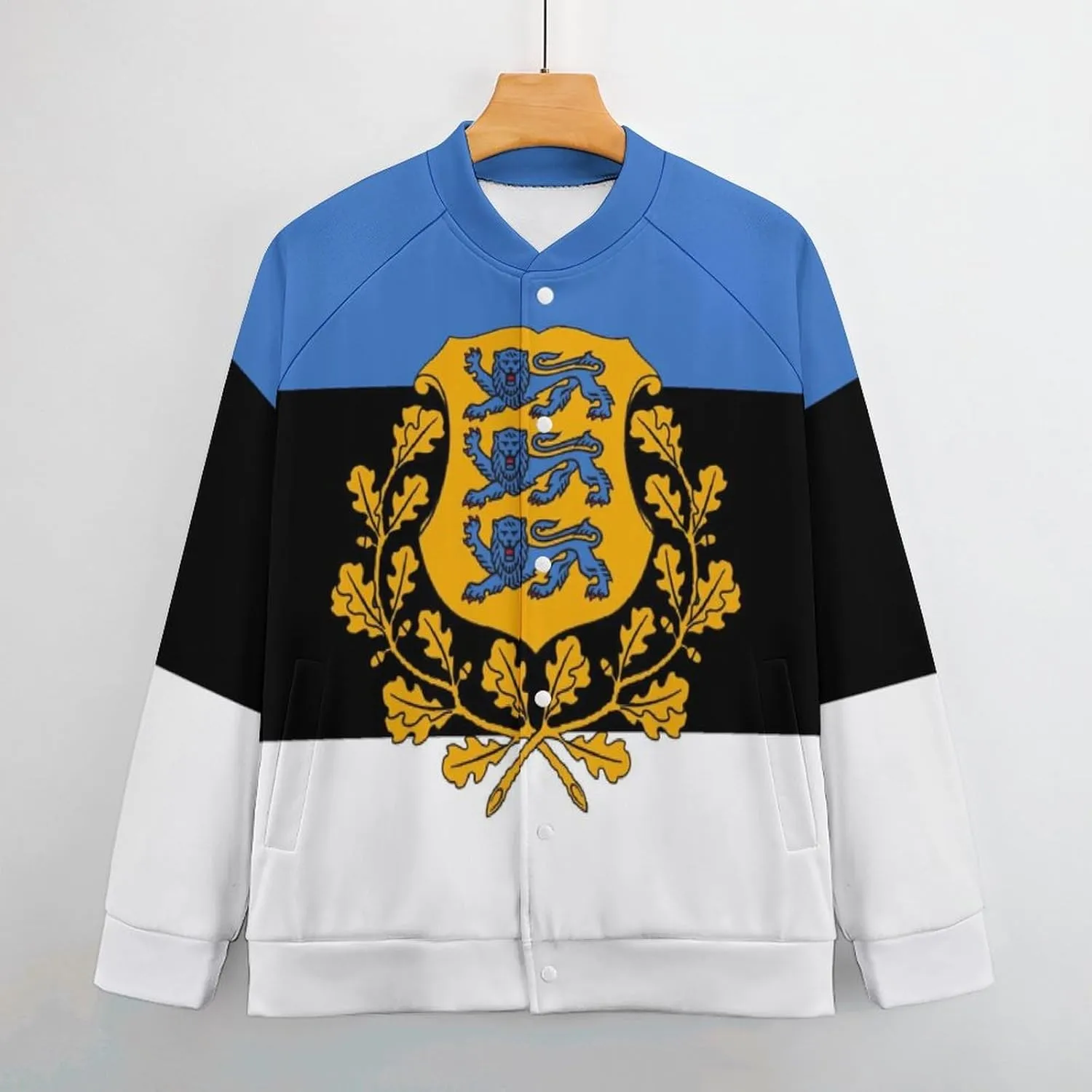 Estonian Coat of Arms Flag Lightweight Men's Baseball Jackets Relaxed Fit Varsity Bomber Jacket Windbreaker Coat