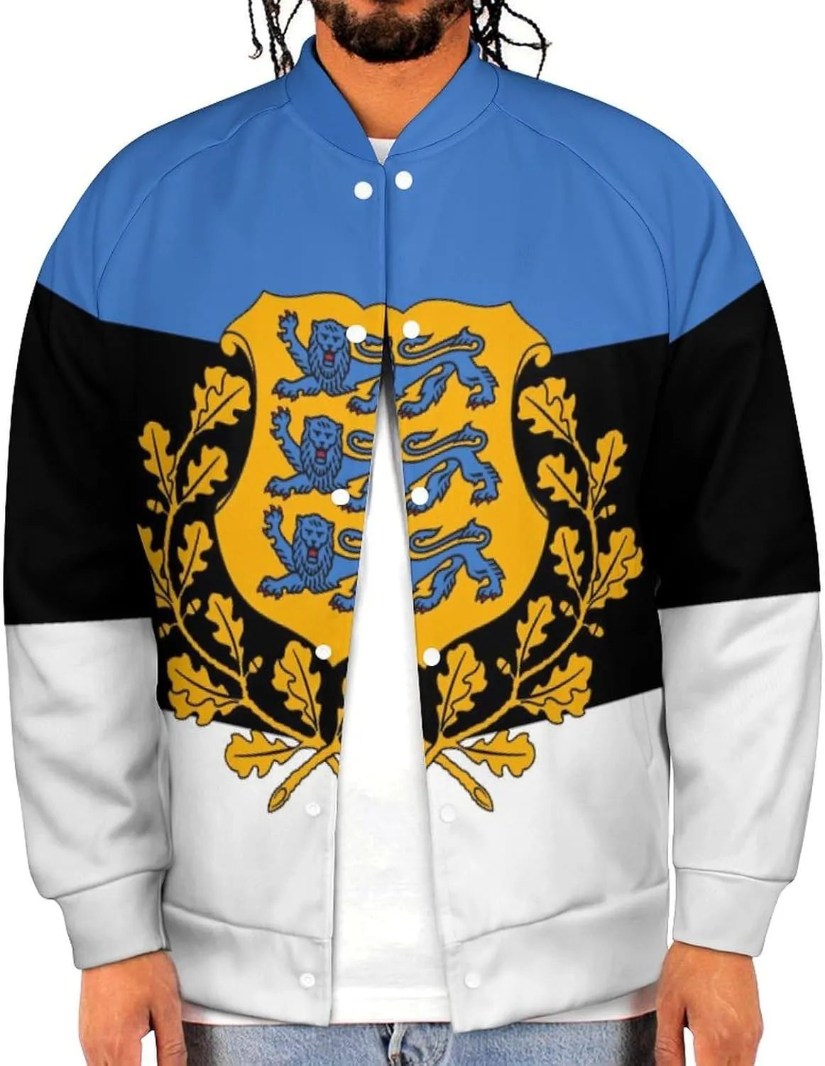 Estonian Coat of Arms Flag Lightweight Men's Baseball Jackets Relaxed Fit Varsity Bomber Jacket Windbreaker Coat