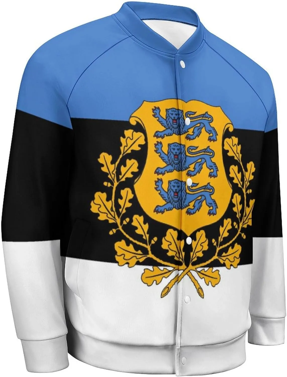 Estonian Coat of Arms Flag Lightweight Men's Baseball Jackets Relaxed Fit Varsity Bomber Jacket Windbreaker Coat