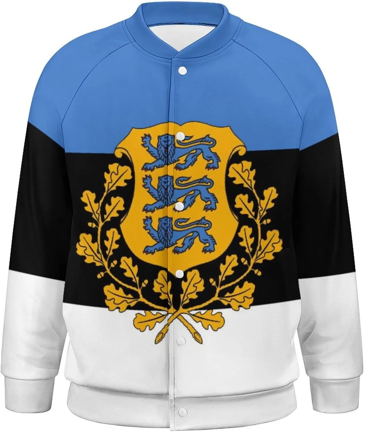 Estonian Coat of Arms Flag Lightweight Men's Baseball Jackets Relaxed Fit Varsity Bomber Jacket Windbreaker Coat