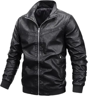 Fall Motorcycle Leather Jackets for Men Plus Size Zip Up Casual Moto Biker Coat Vintage Slim Fit Bomber Jacket