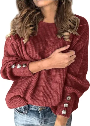Fall Sweaters for Women Chunky Knit Solid Color Crewneck Long Sleeve Loose Fit Casual Soft Jumper Tops