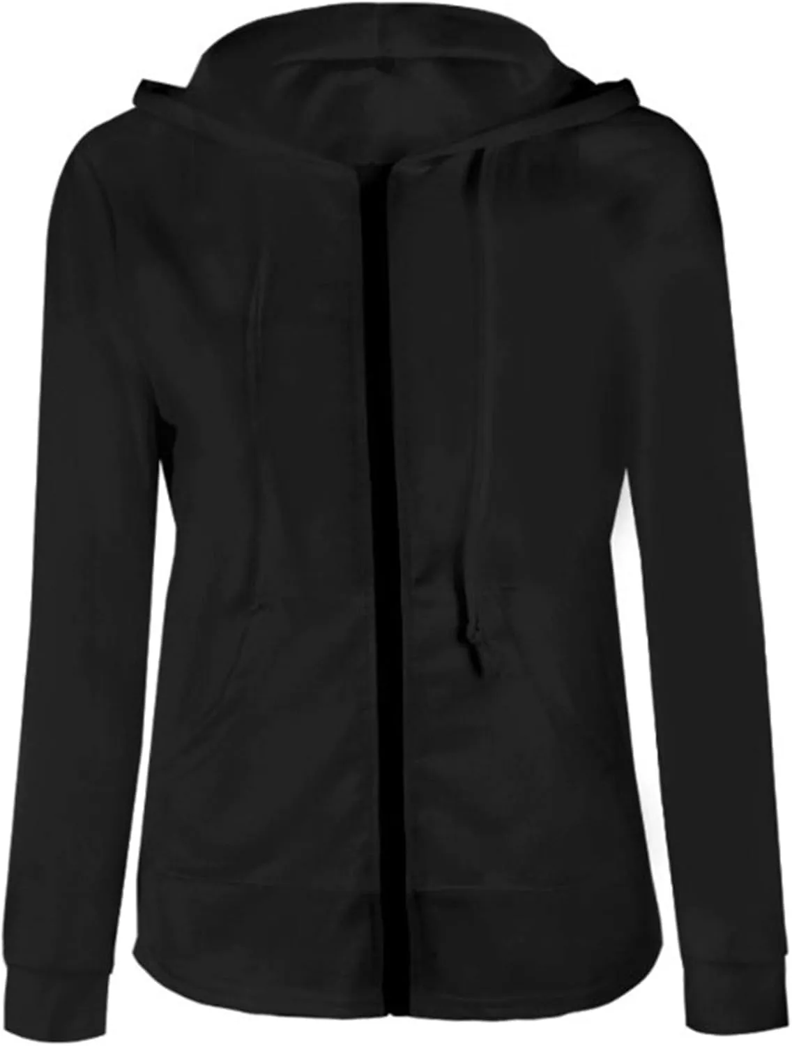 Fashion Women's Full Zip Hoodie Jacket - Slim Fit Lightweight Long Sleeve Hooded Up Sweatshirt Athletic Black