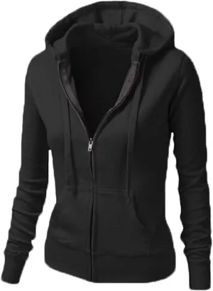 Fashion Women's Full Zip Hoodie Jacket - Slim Fit Lightweight Long Sleeve Hooded Up Sweatshirt Athletic Black