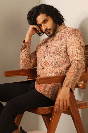 Fine Wool Silk Full Jacket for Men in Beige | Made To Order