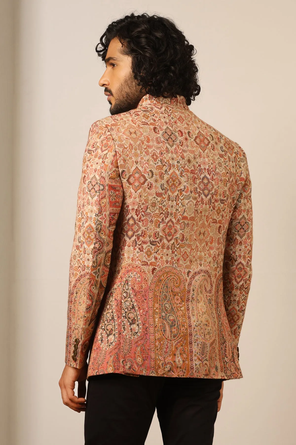 Fine Wool Silk Full Jacket for Men in Beige | Made To Order