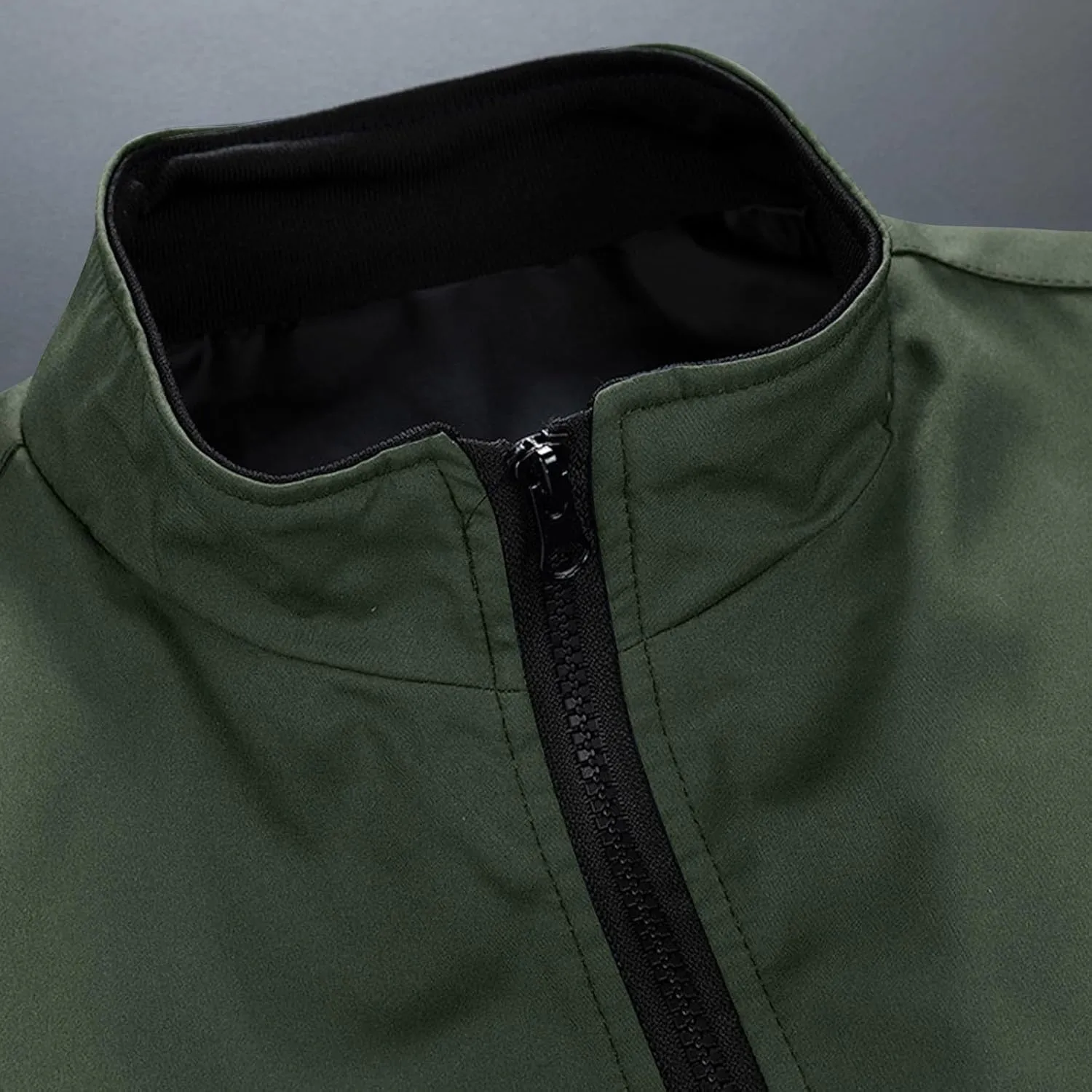 Finelylove Jacket Coat for Men Lightweight Long Sleeve Stand Collar Bomber Jacket Active Outdoor Windbreaker with Pocket