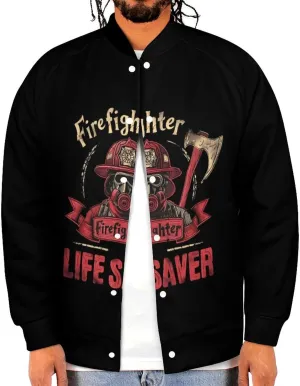 Firefighter Life Saver Lightweight Men's Baseball Jackets Relaxed Fit Varsity Bomber Jacket Windbreaker Coat