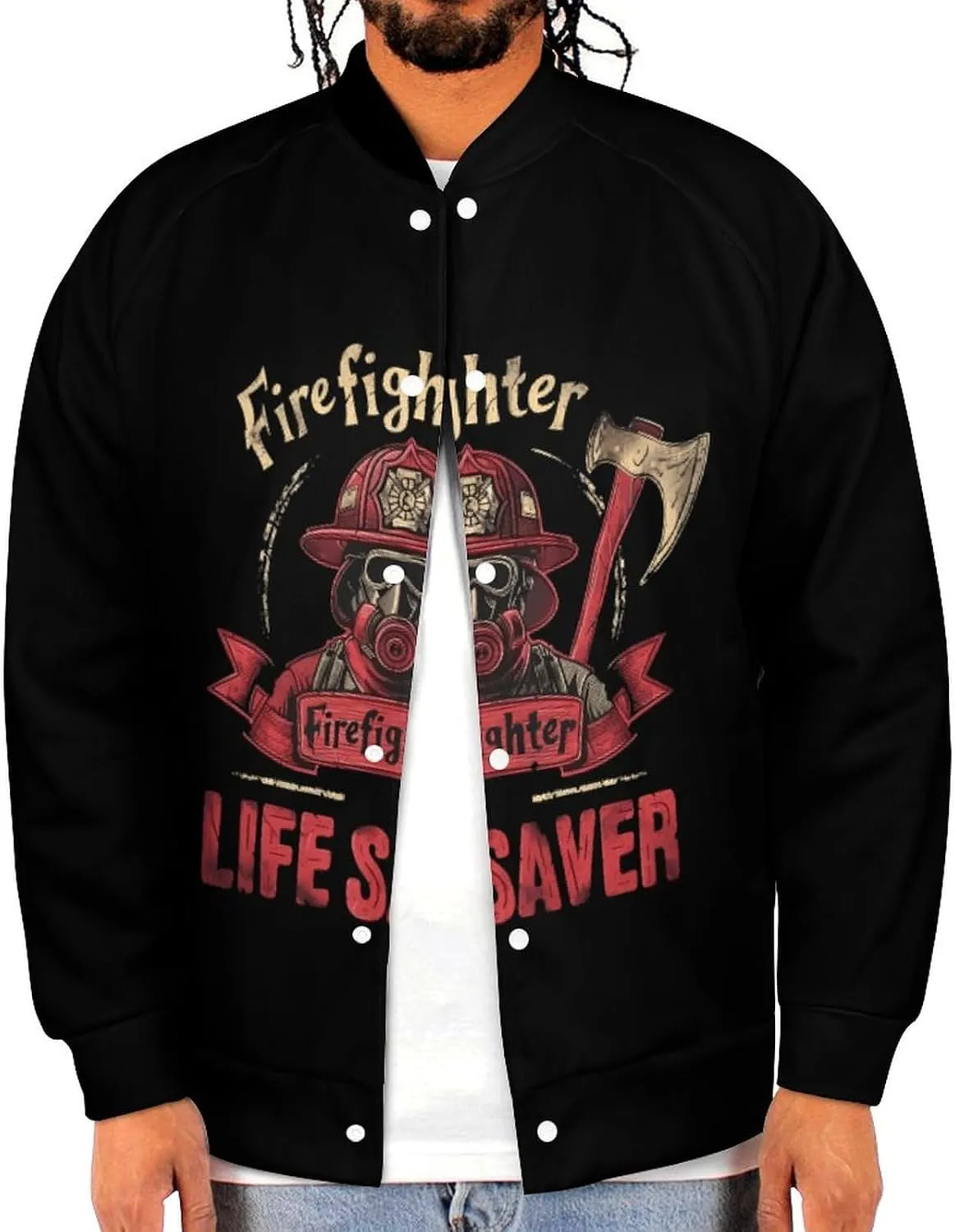 Firefighter Life Saver Lightweight Men's Baseball Jackets Relaxed Fit Varsity Bomber Jacket Windbreaker Coat