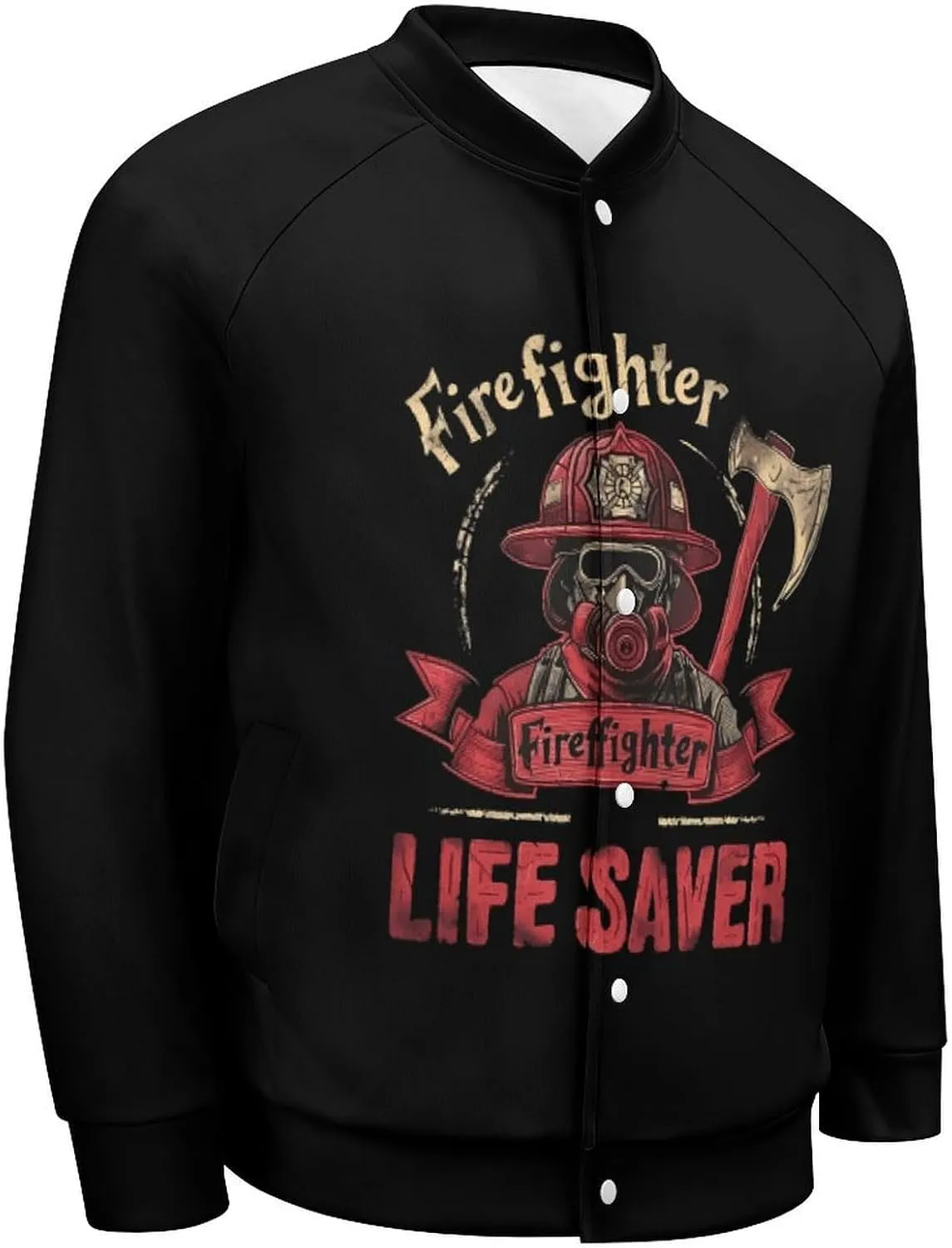 Firefighter Life Saver Lightweight Men's Baseball Jackets Relaxed Fit Varsity Bomber Jacket Windbreaker Coat