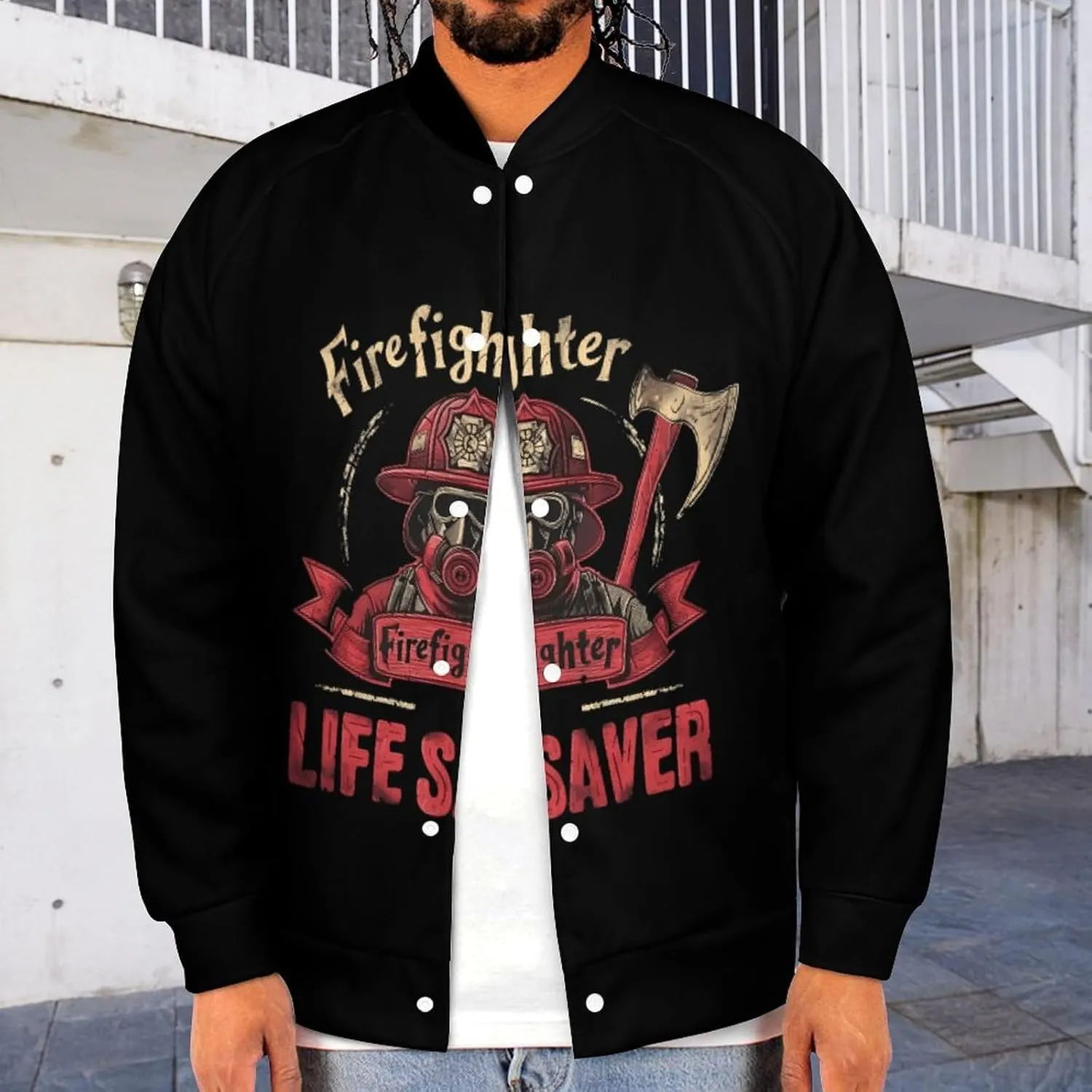 Firefighter Life Saver Lightweight Men's Baseball Jackets Relaxed Fit Varsity Bomber Jacket Windbreaker Coat