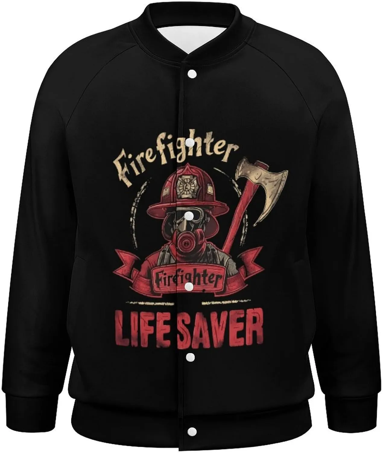 Firefighter Life Saver Lightweight Men's Baseball Jackets Relaxed Fit Varsity Bomber Jacket Windbreaker Coat