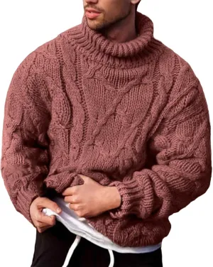 Fisherman Sweater Men's Turtleneck Chunky Knit Pullover Sweater Solid Color Pattern Sweater