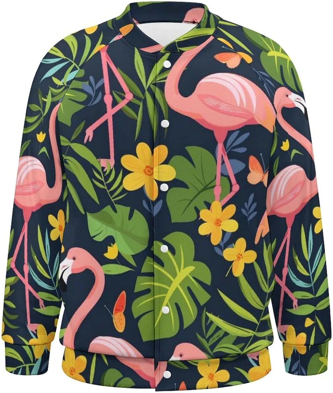 Flamingos Monstera Small Yellow Flower Lightweight Men's Baseball Jackets Relaxed Fit Varsity Bomber Jacket Windbreaker Coat
