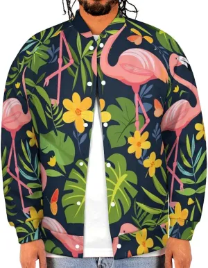 Flamingos Monstera Small Yellow Flower Lightweight Men's Baseball Jackets Relaxed Fit Varsity Bomber Jacket Windbreaker Coat