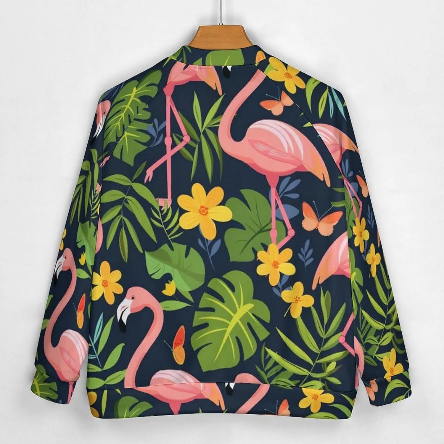 Flamingos Monstera Small Yellow Flower Lightweight Men's Baseball Jackets Relaxed Fit Varsity Bomber Jacket Windbreaker Coat