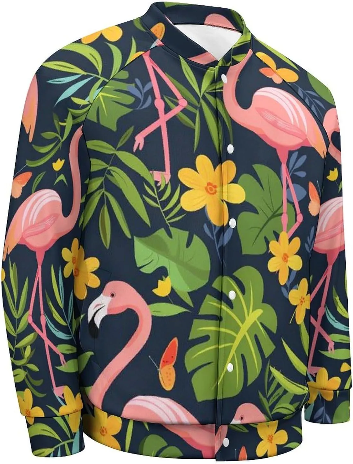 Flamingos Monstera Small Yellow Flower Lightweight Men's Baseball Jackets Relaxed Fit Varsity Bomber Jacket Windbreaker Coat