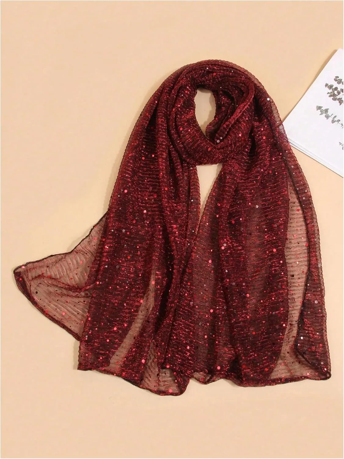 Floerns Women's Sequin Bandana Square Scarf Silk Scarves Mesh Shawl and Wrap for Evening Dresses