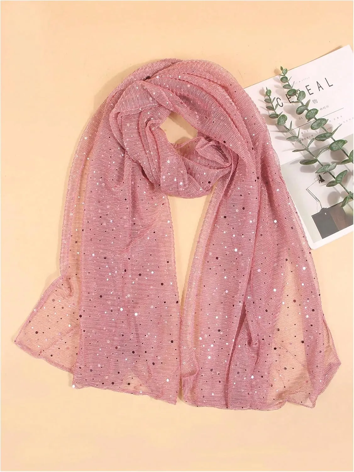 Floerns Women's Sequin Bandana Square Scarf Silk Scarves Mesh Shawl and Wrap for Evening Dresses