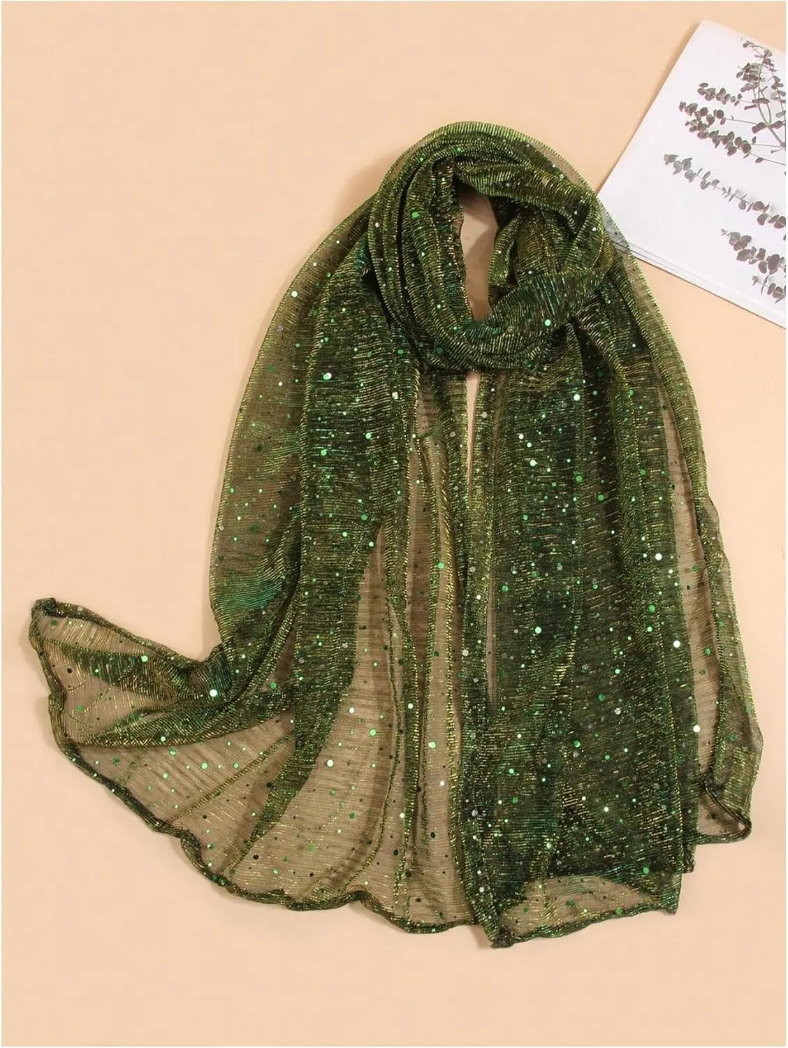 Floerns Women's Sequin Bandana Square Scarf Silk Scarves Mesh Shawl and Wrap for Evening Dresses