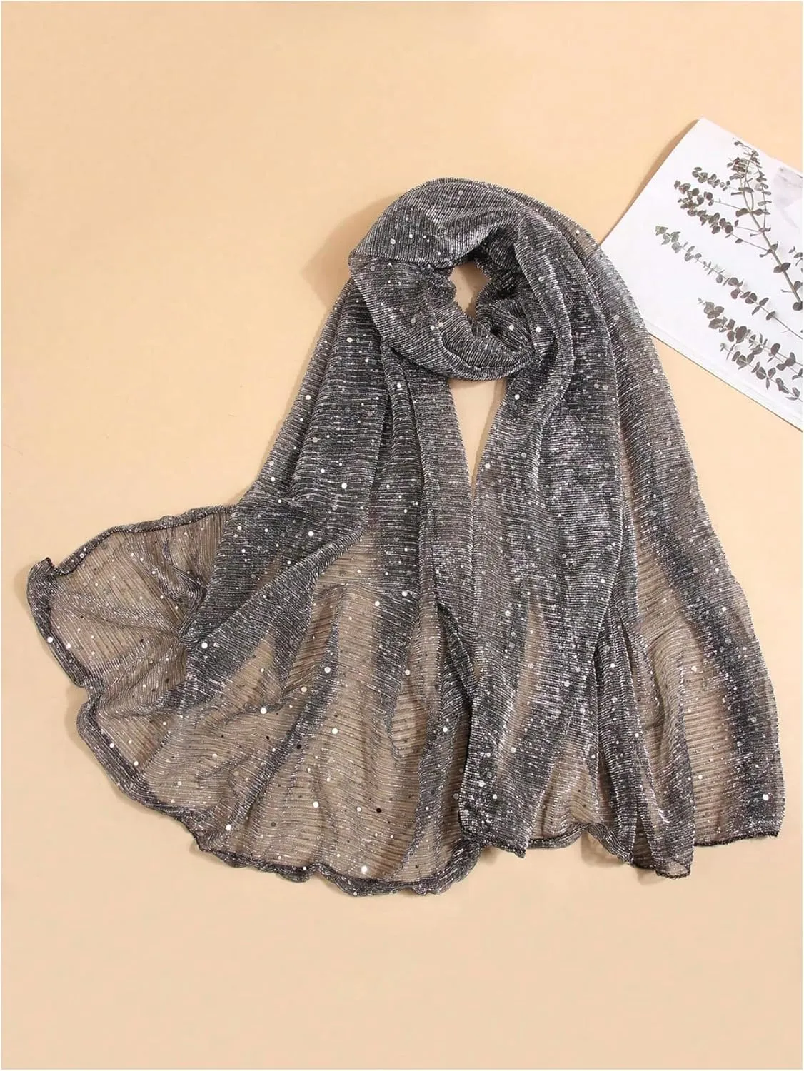 Floerns Women's Sequin Bandana Square Scarf Silk Scarves Mesh Shawl and Wrap for Evening Dresses