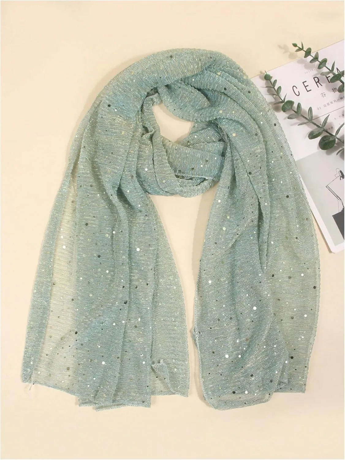 Floerns Women's Sequin Bandana Square Scarf Silk Scarves Mesh Shawl and Wrap for Evening Dresses