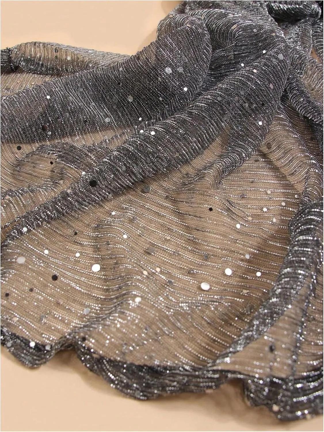 Floerns Women's Sequin Bandana Square Scarf Silk Scarves Mesh Shawl and Wrap for Evening Dresses
