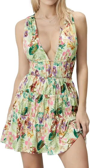 Floral Mini Dress for Women Y2K Summer Sexy Backless Flowy Mini Dress Party Vacation Short Swing Dress
