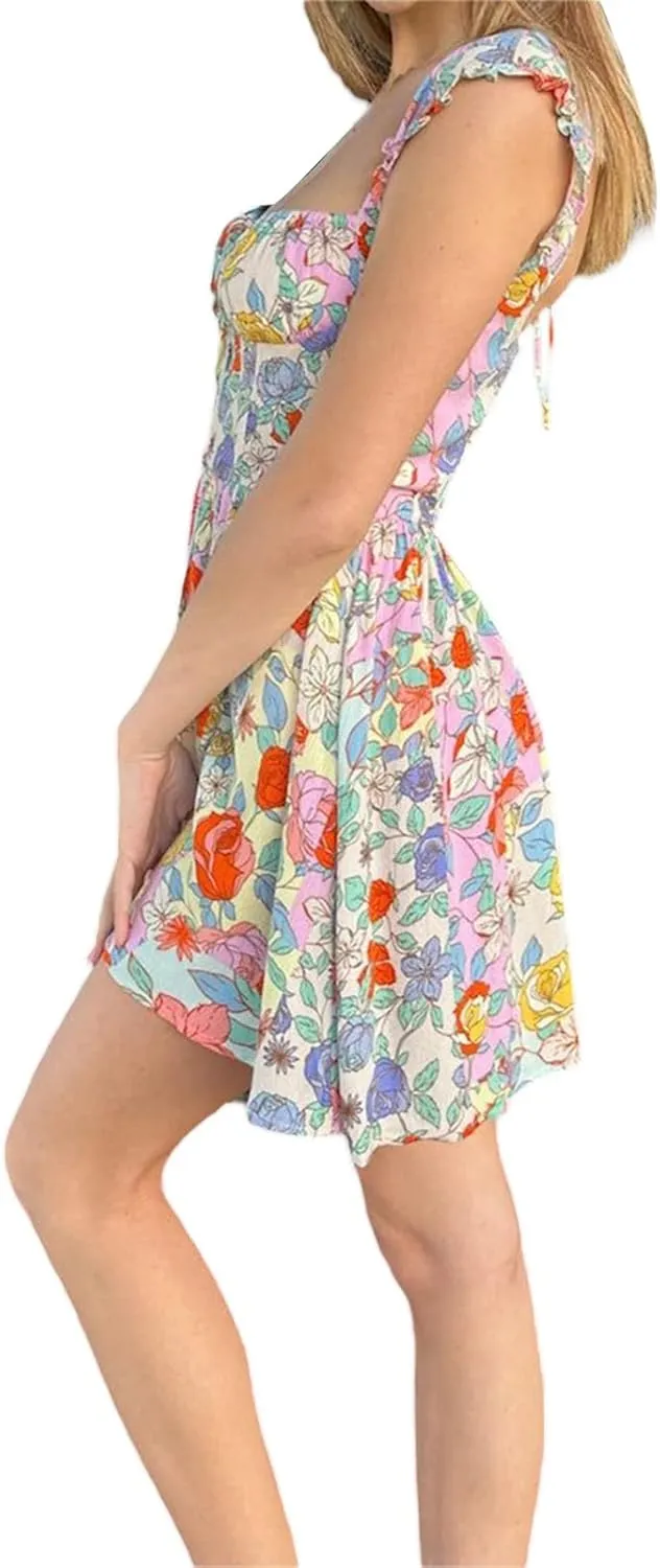 Floral Mini Dress for Women Y2K Summer Sexy Backless Flowy Mini Dress Party Vacation Short Swing Dress