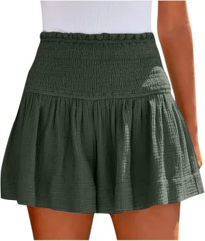 Flowy Shorts for Women Dressy Causal 2024 Summer Elastic High Waisted Pleated Ruffle Shorts Athletic Tennis Shorts