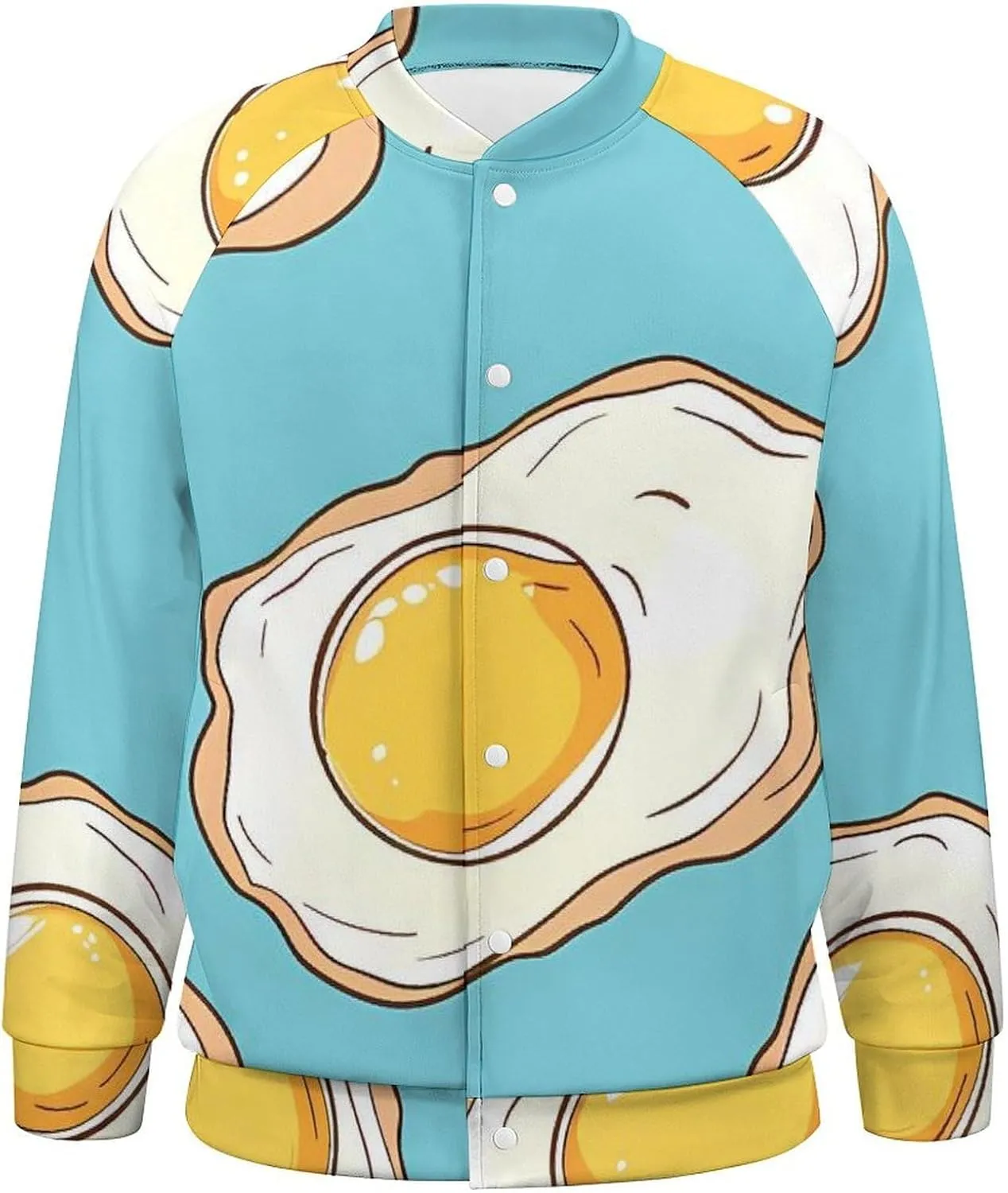 Fried Eggs Breakfast Lightweight Men's Baseball Jackets Relaxed Fit Varsity Bomber Jacket Windbreaker Coat
