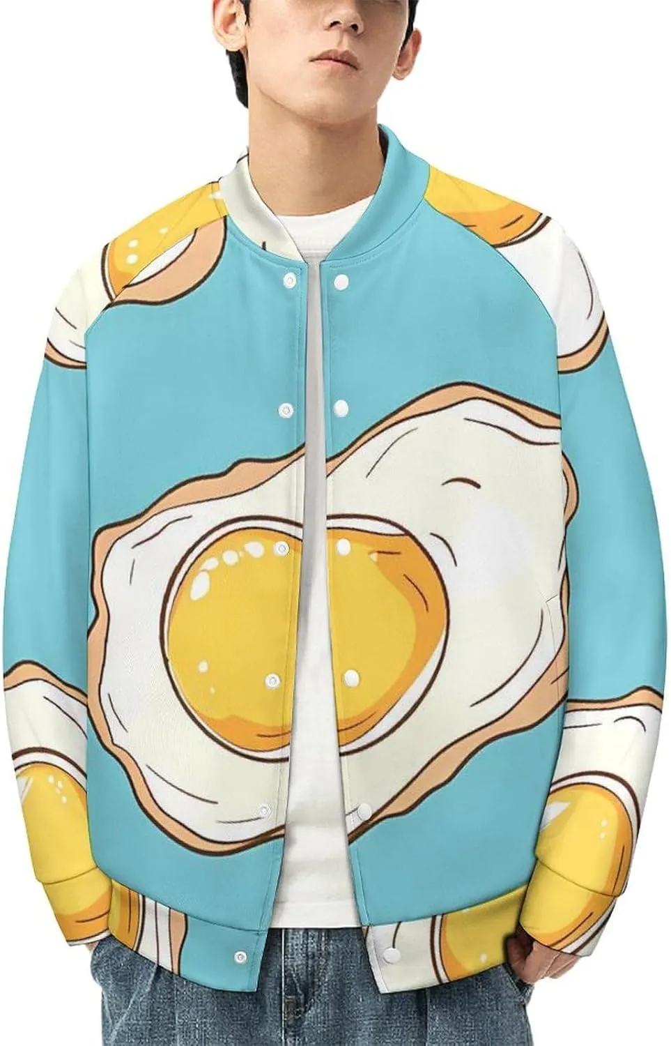 Fried Eggs Breakfast Lightweight Men's Baseball Jackets Relaxed Fit Varsity Bomber Jacket Windbreaker Coat