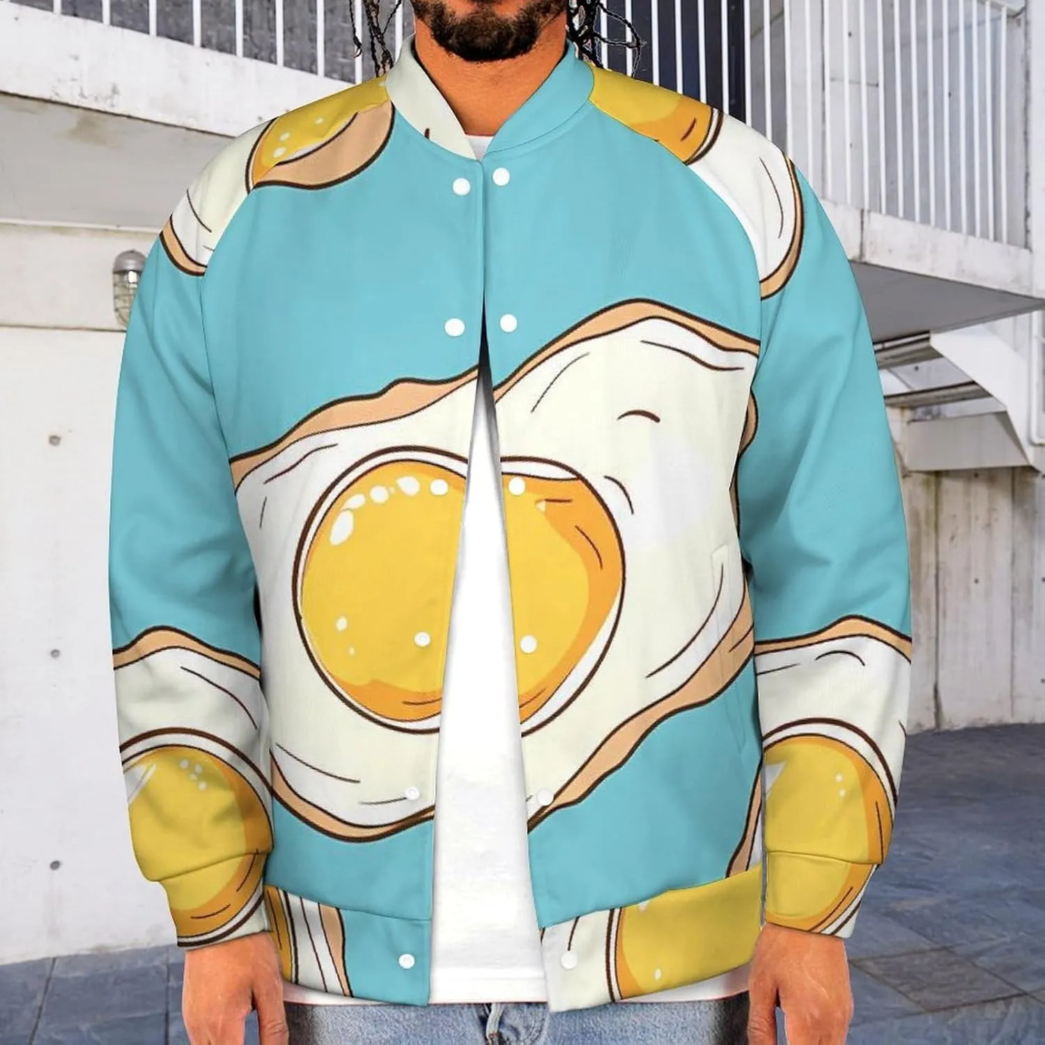 Fried Eggs Breakfast Lightweight Men's Baseball Jackets Relaxed Fit Varsity Bomber Jacket Windbreaker Coat