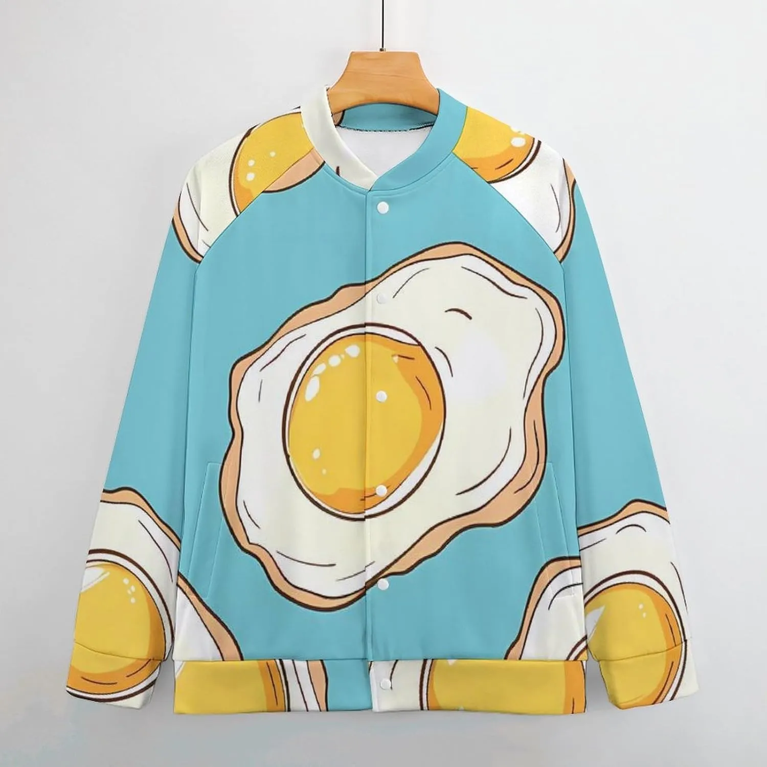 Fried Eggs Breakfast Lightweight Men's Baseball Jackets Relaxed Fit Varsity Bomber Jacket Windbreaker Coat
