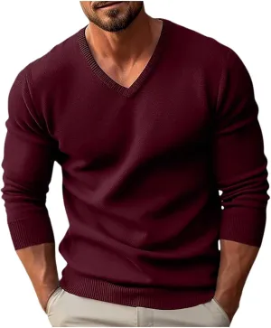 Fxbar White V Neck Sweater Men Mens Crewneck Pullover Sweater Casual Waffle Knit Stretch Sweaters Raglan Sleeve Knitwear Men Sweater