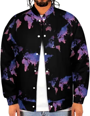 Galaxy World Map Lightweight Men's Baseball Jackets Relaxed Fit Varsity Bomber Jacket Windbreaker Coat