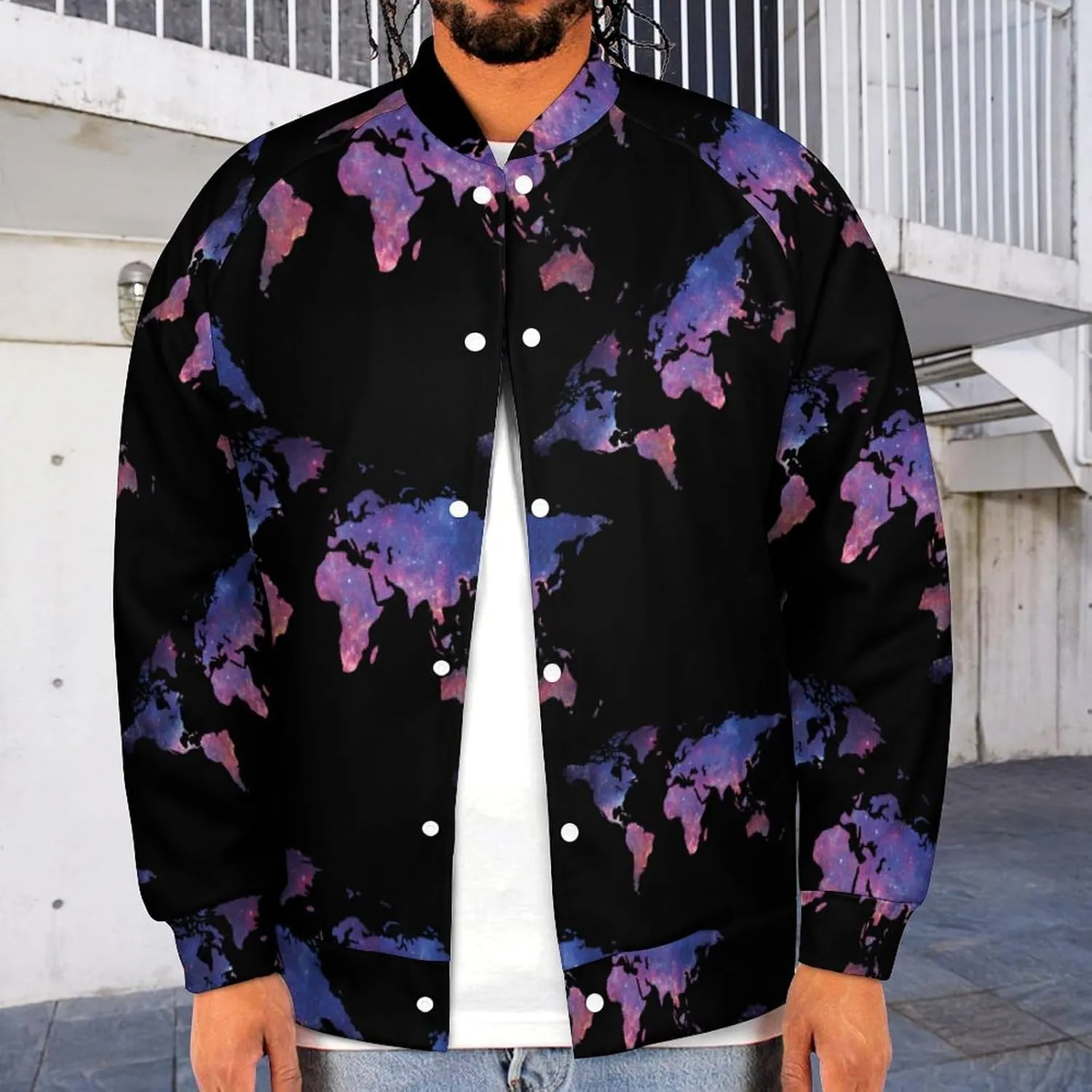 Galaxy World Map Lightweight Men's Baseball Jackets Relaxed Fit Varsity Bomber Jacket Windbreaker Coat