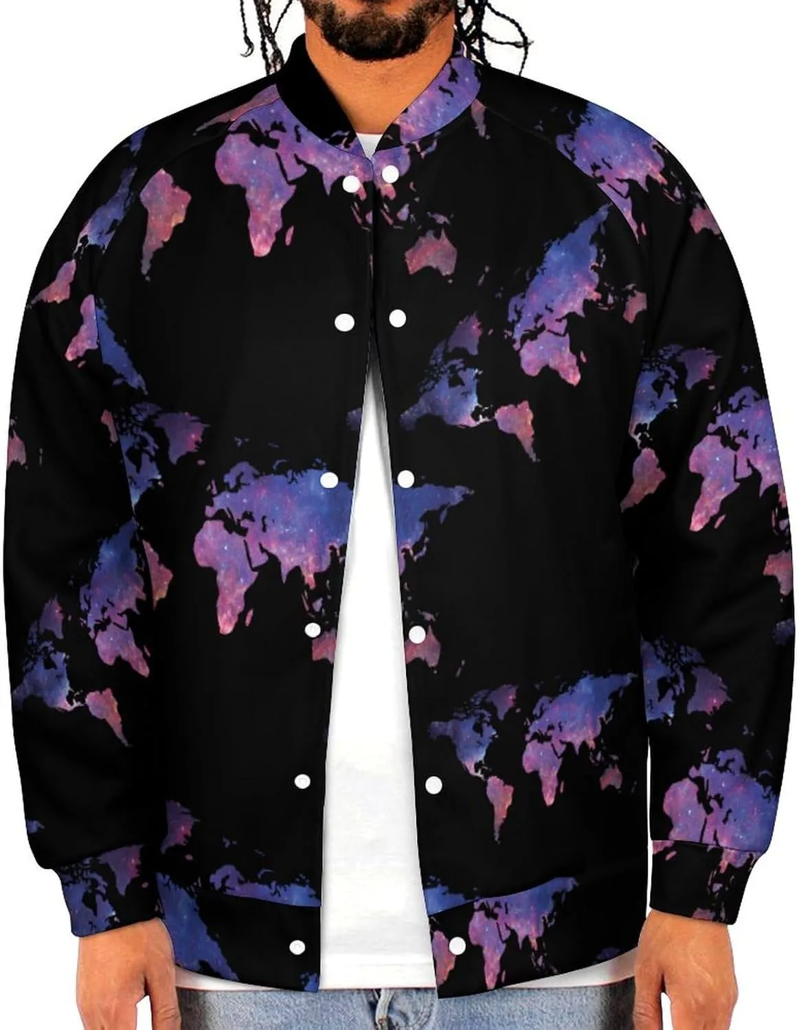 Galaxy World Map Lightweight Men's Baseball Jackets Relaxed Fit Varsity Bomber Jacket Windbreaker Coat