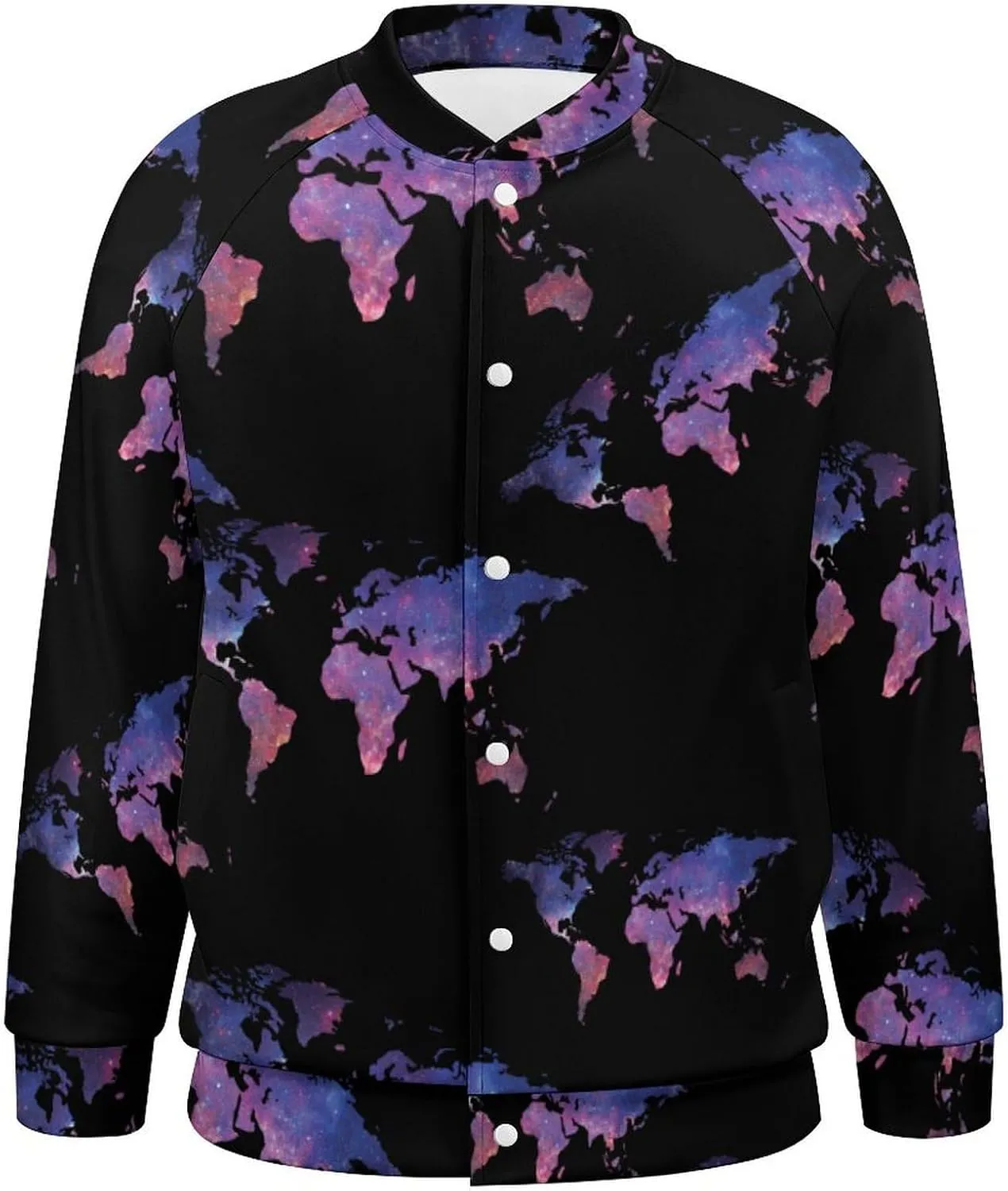 Galaxy World Map Lightweight Men's Baseball Jackets Relaxed Fit Varsity Bomber Jacket Windbreaker Coat