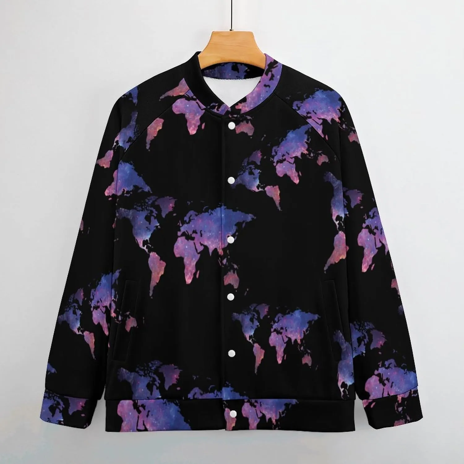 Galaxy World Map Lightweight Men's Baseball Jackets Relaxed Fit Varsity Bomber Jacket Windbreaker Coat