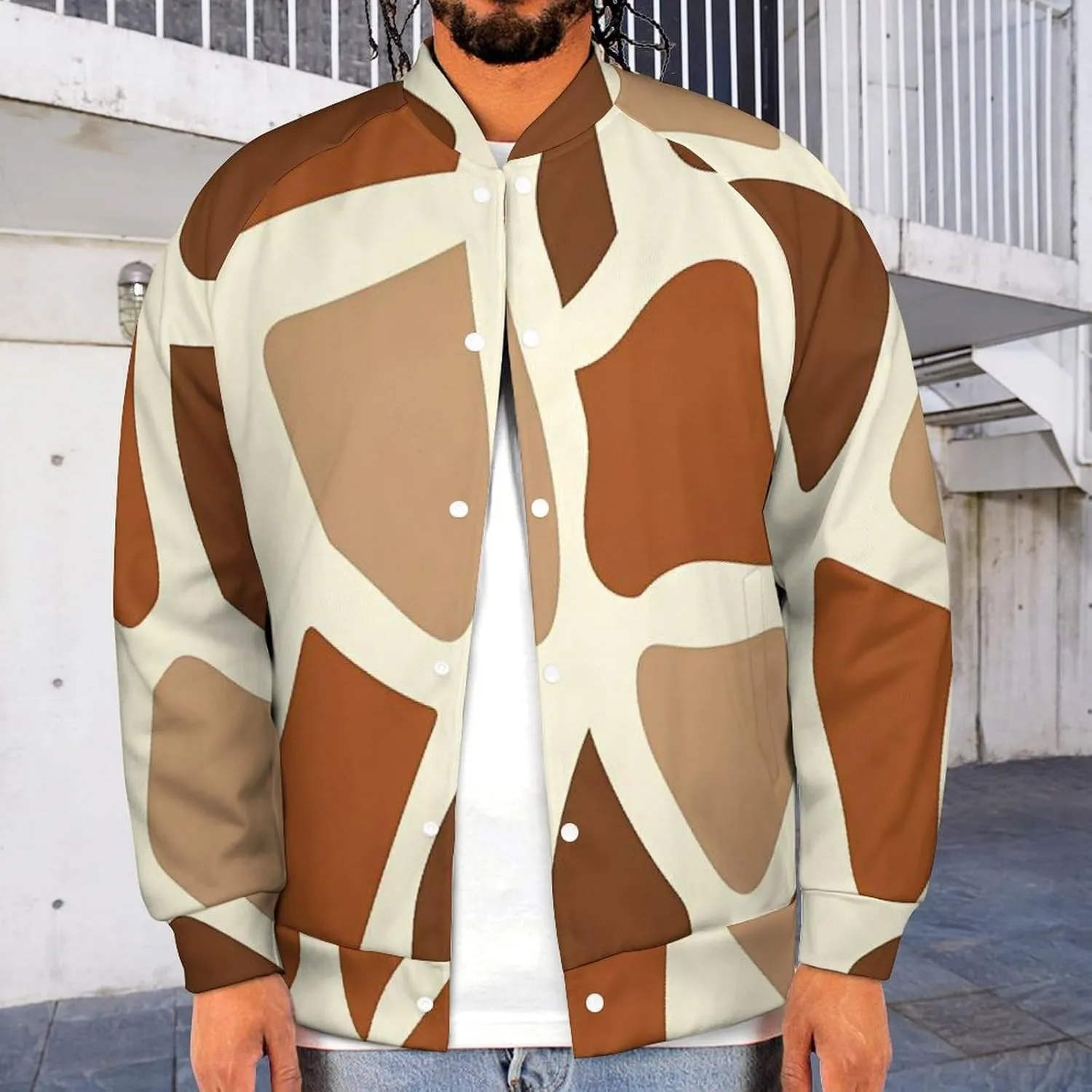Giraffe Skin Pattern Lightweight Men's Baseball Jackets Relaxed Fit Varsity Bomber Jacket Windbreaker Coat
